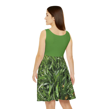 Green Grass Skater Dress - Stylish Nature-Inspired Fashion for Every Occasion