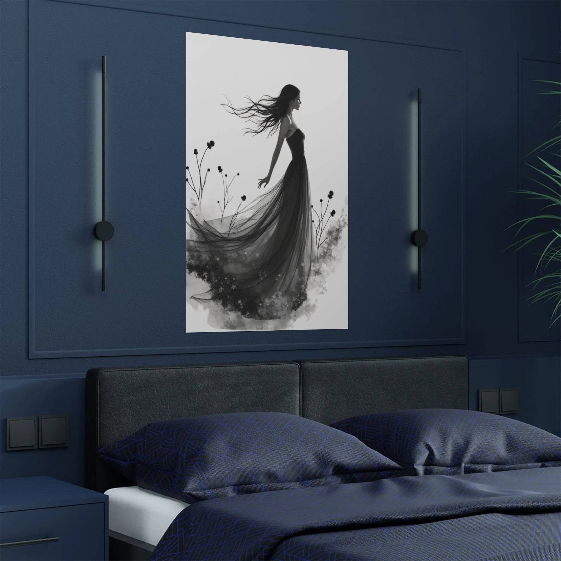 "Whispers of the Wind" - Elegant Black & White Satin Art Print - Wall Art - Iron Phoenix GHG