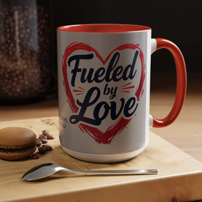 Fueled by Love Coffee Mug - Perfect for Gifts, Romantic Mug, Wedding Gift, Anniversary, Coffee Lovers, Heart Design