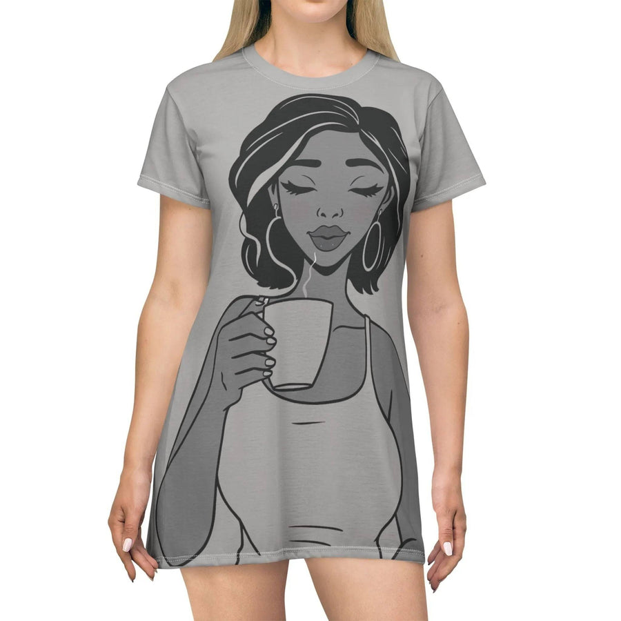 "Morning Ritual" Coffee T-Shirt Dress| Iron Phoenix GHG - Iron Phoenix GHG