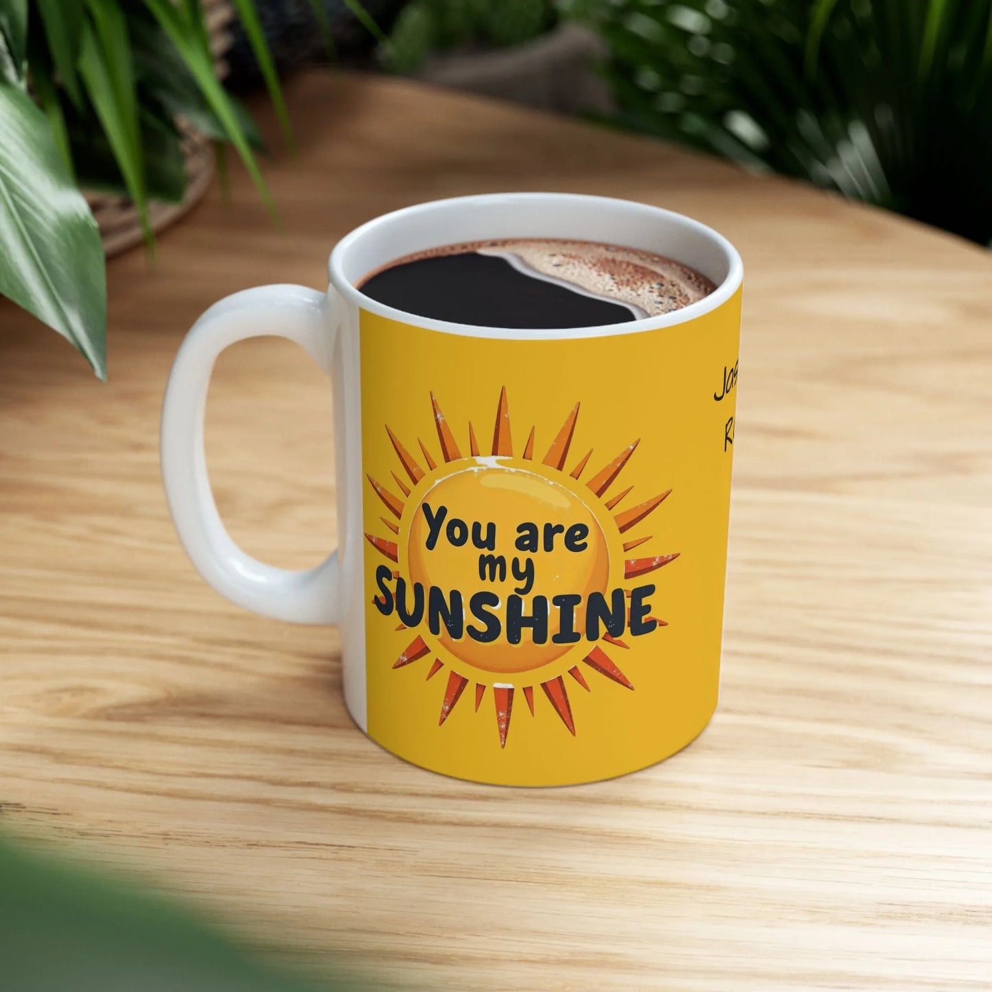 Personalized Sunshine Ceramic Mug - Brighten Every Morning, Gift for Coffee Lovers, Perfect for Birthdays, Home Office Decor, Custom Names