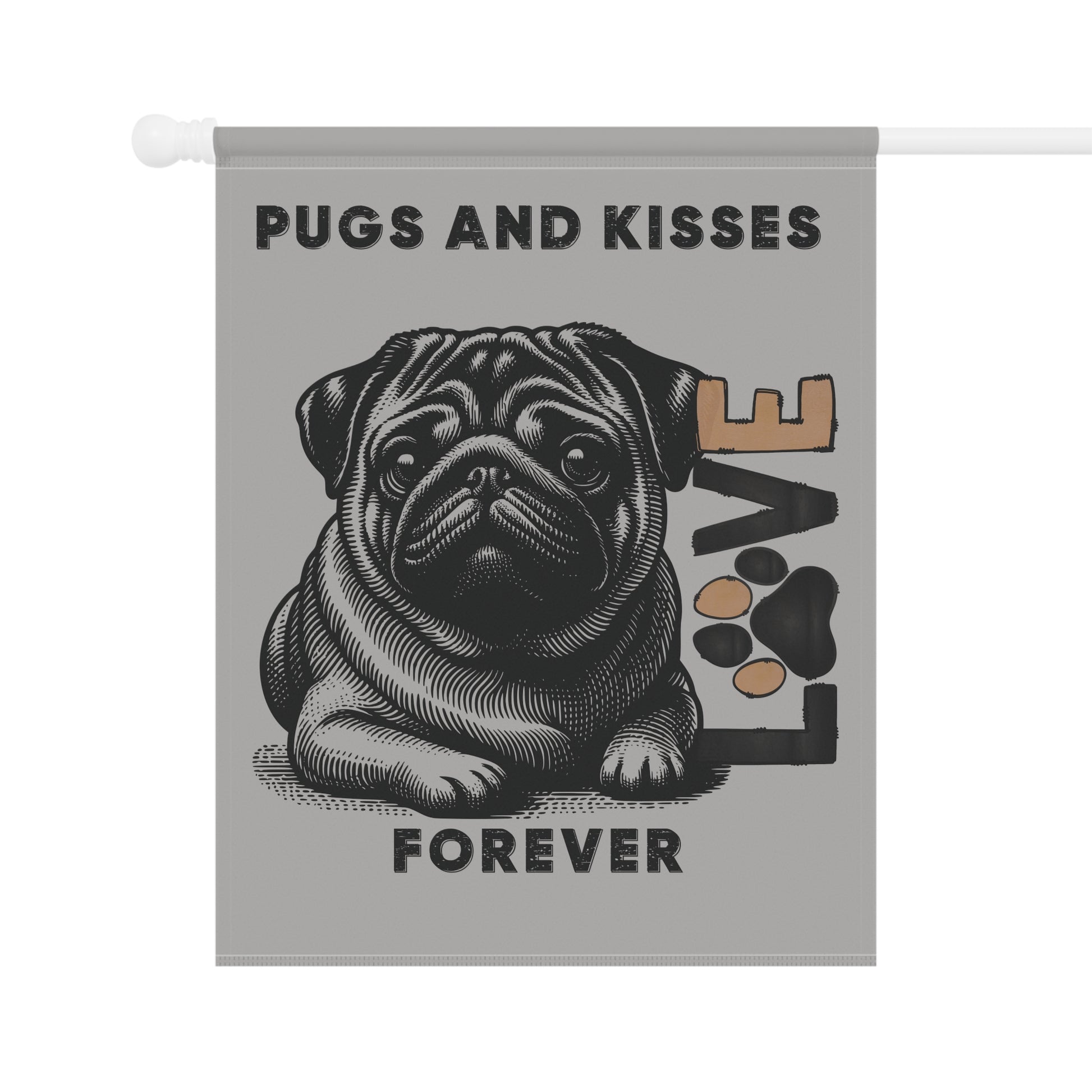 Pug Love Garden Banner, Outdoor Pet Decor, Dog Lover Gift, Dog-Themed Garden Flag, Cute Home & Garden Sign, Pugs and Kisses Decor - Iron Phoenix GHG