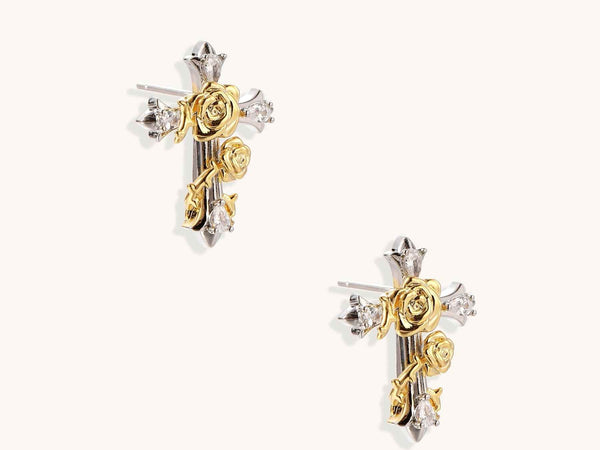 Divine Rose Cross Earrings