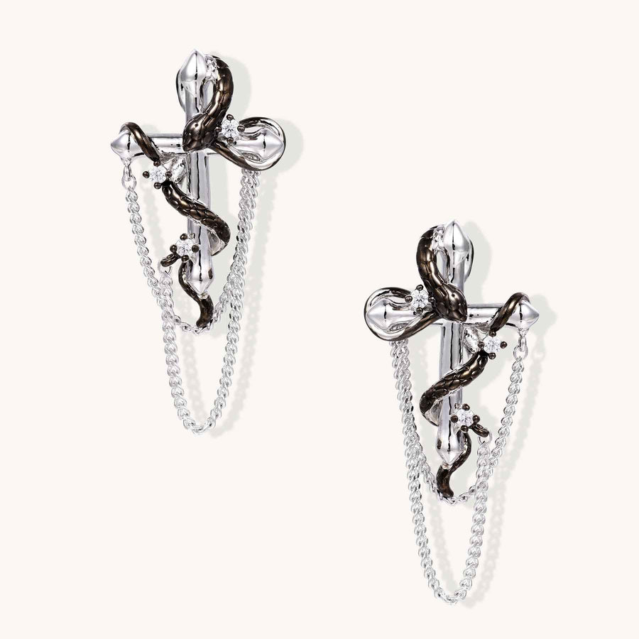 Serpent Cross Chain Earrings