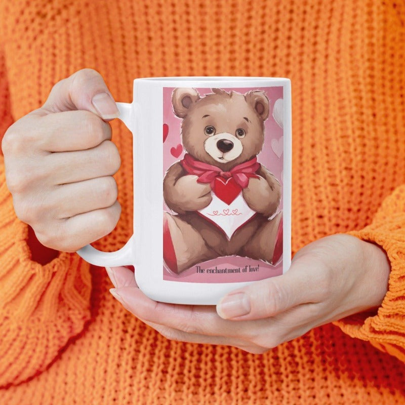 15 oz Glossy Custom coffee Mug  with Adorable Teddy Bear Design - Iron Phoenix GHG