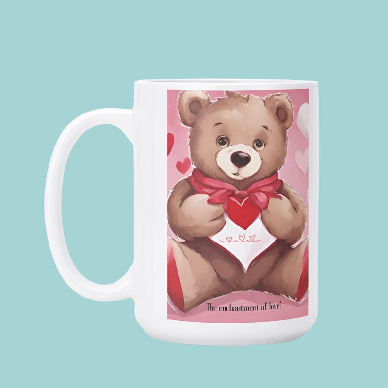 15 oz Glossy Custom coffee Mug  with Adorable Teddy Bear Design - Iron Phoenix GHG