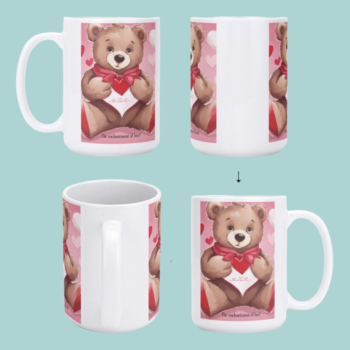 15 oz Glossy Custom coffee Mug  with Adorable Teddy Bear Design - Iron Phoenix GHG