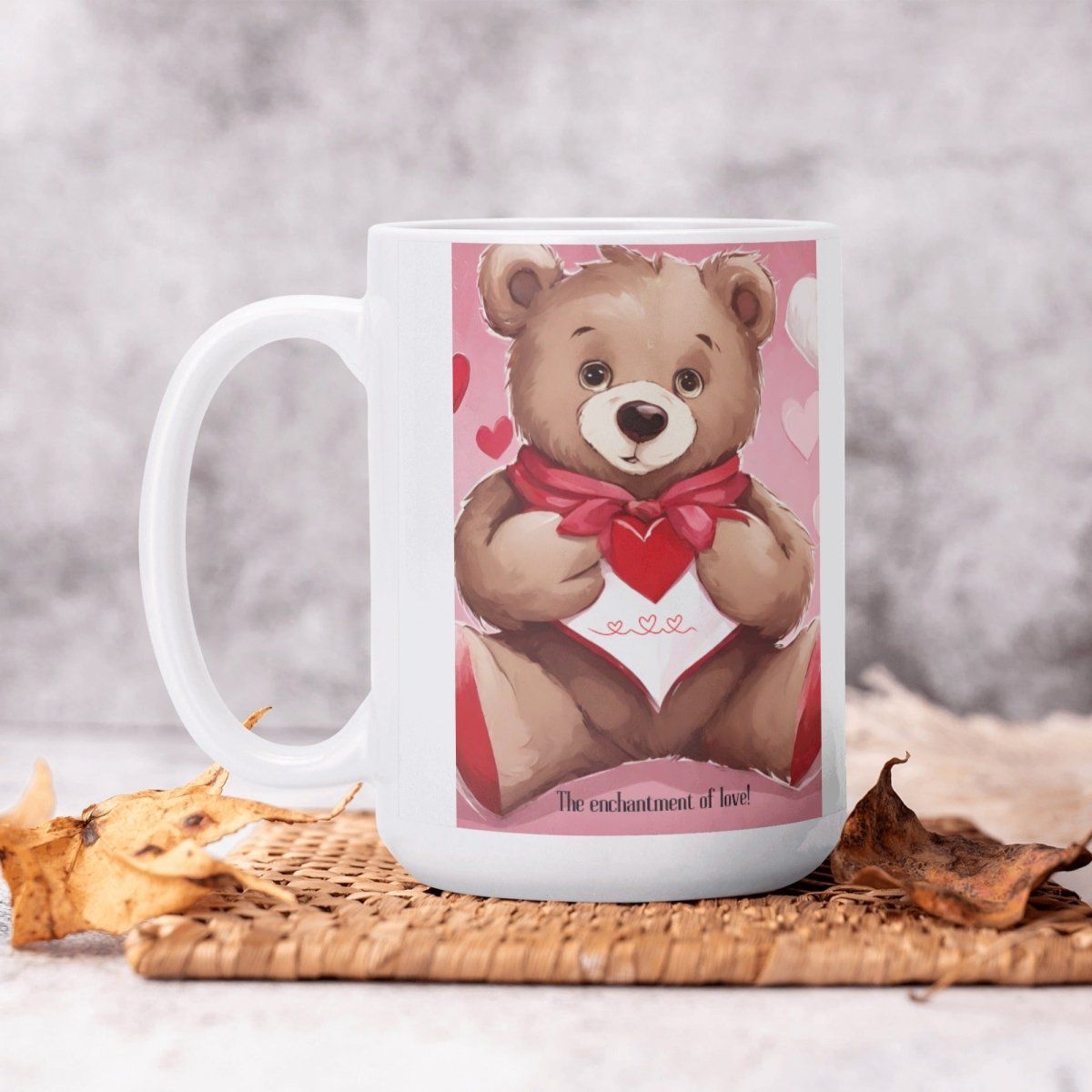 15 oz Glossy Custom coffee Mug  with Adorable Teddy Bear Design - Iron Phoenix GHG