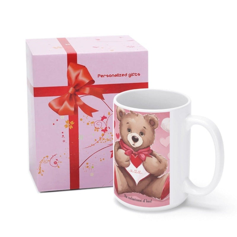 15 oz Glossy Custom coffee Mug  with Adorable Teddy Bear Design - Iron Phoenix GHG