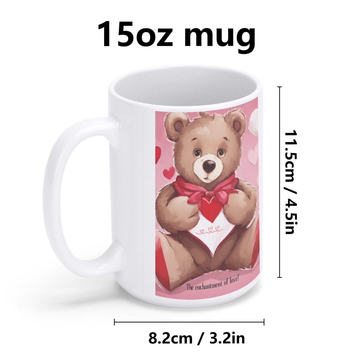 15 oz Glossy Custom coffee Mug  with Adorable Teddy Bear Design - Iron Phoenix GHG