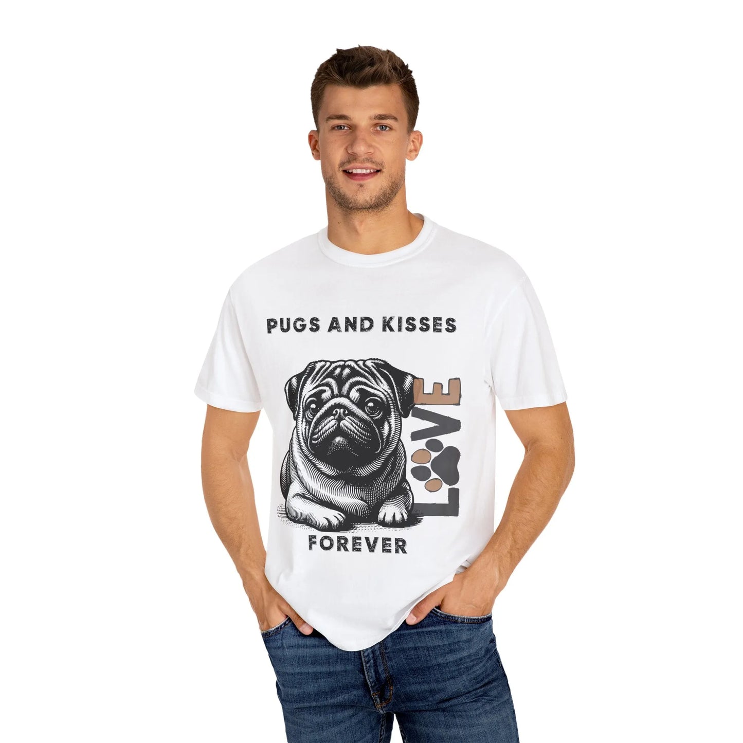 Cute Pug Love T-Shirt, Dog Lover Gift, Pet Themed Apparel, Unisex Graphic Tee, Pugs and Kisses Forever Shirt, Casual Wear