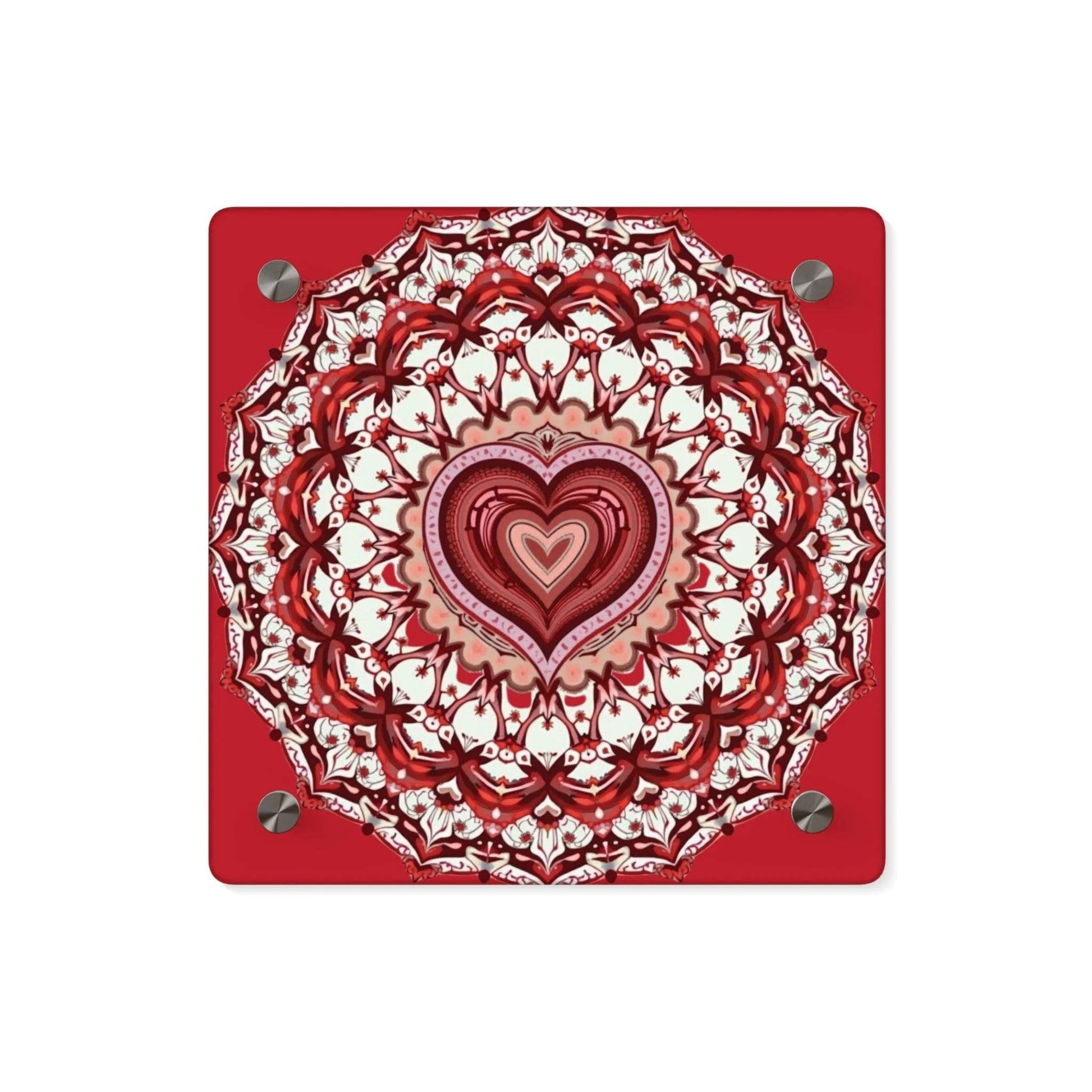 Red Heart Mandala Acrylic Wall Art Panels - Vibrant Home Decor - Iron Phoenix GHG