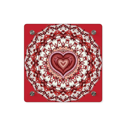 Red Heart Mandala Acrylic Wall Art Panels - Vibrant Home Decor - Iron Phoenix GHG