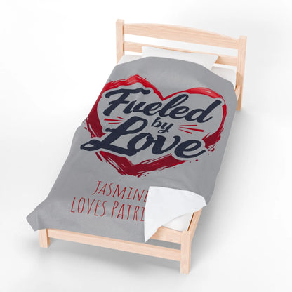 Personalized Velveteen Plush Blanket - 'Fueled by Love' | Gift for Couples, Anniversary Decor, Cozy Home, Valentine's Day