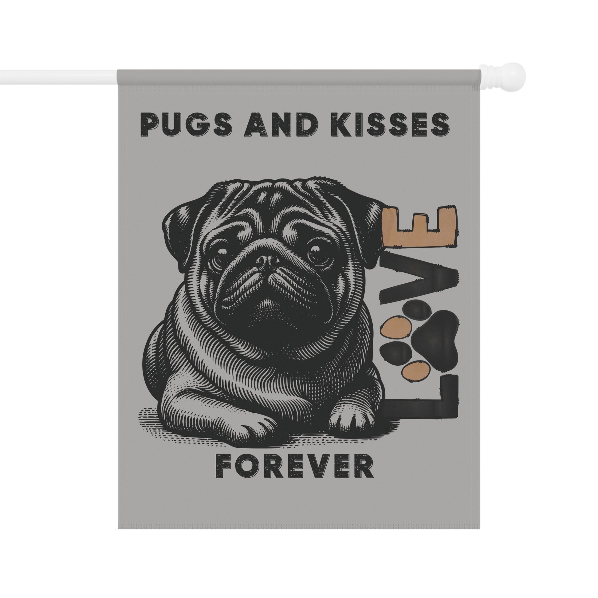Pug Love Garden Banner, Outdoor Pet Decor, Dog Lover Gift, Dog-Themed Garden Flag, Cute Home & Garden Sign, Pugs and Kisses Decor - Iron Phoenix GHG