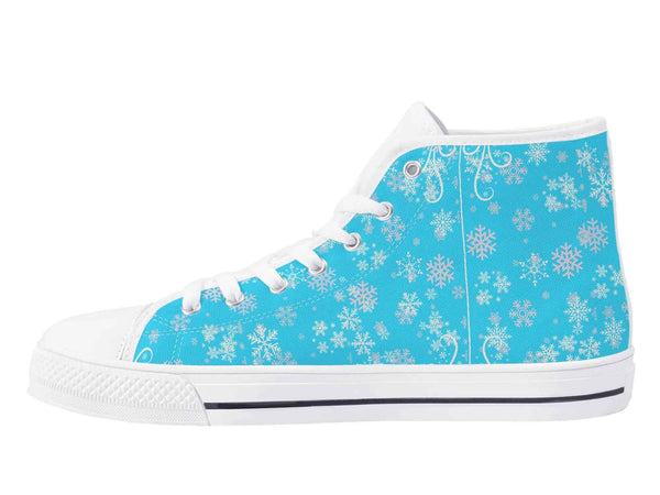 High Top Canvas Shoes with Blue Snowflake Design for Women