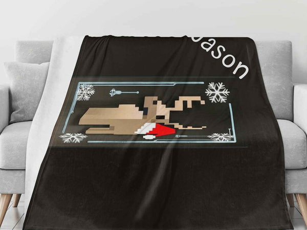 Reindeer Pixel Holiday Blanket — USA-Made Flannel, 4 Sizes