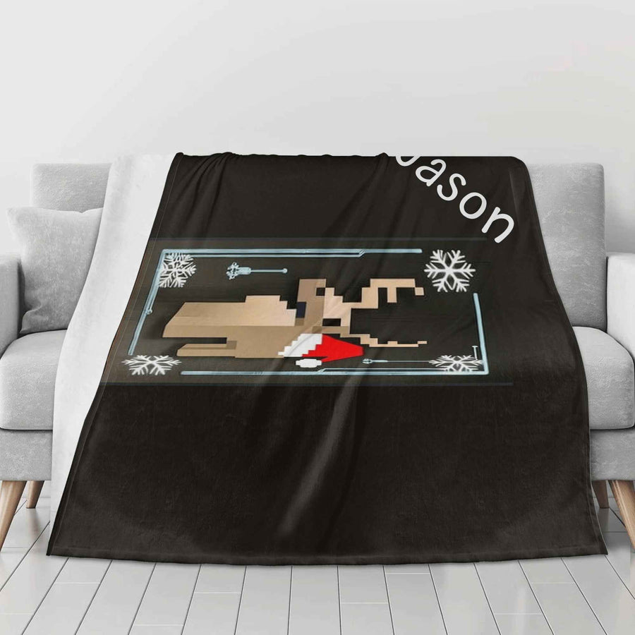 Reindeer Pixel Holiday Blanket — USA-Made Flannel, 4 Sizes