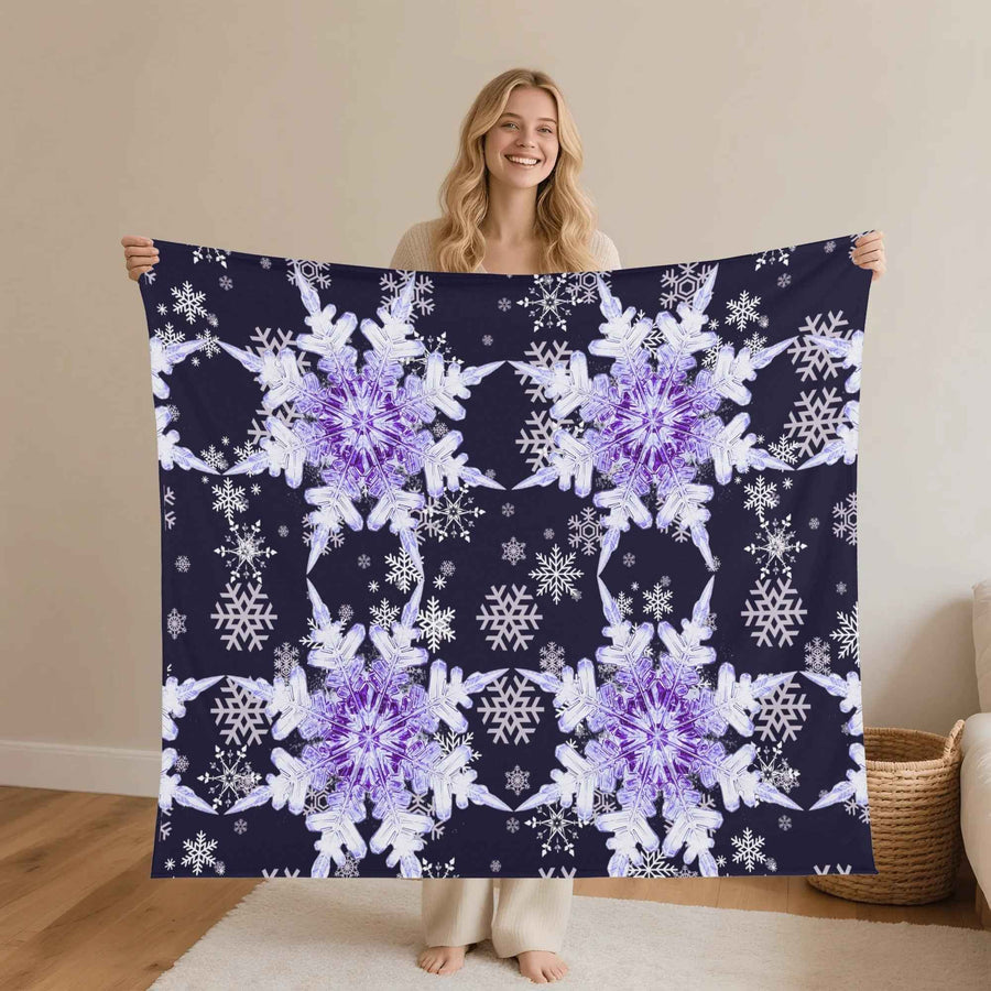 Snowflake Blanket – Midnight Blue & Purple Flannel, Cozy Warmth