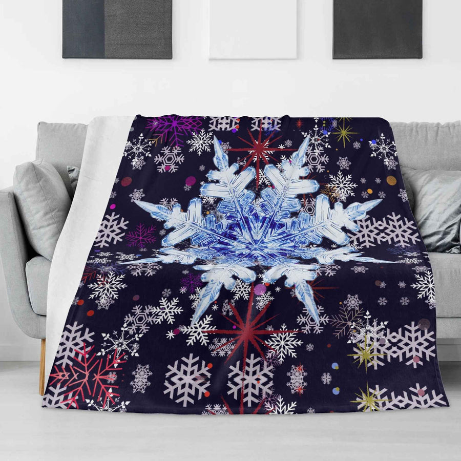 Snowflake Blanket – Midnight Blue Burst Flannel, Cozy Warmth