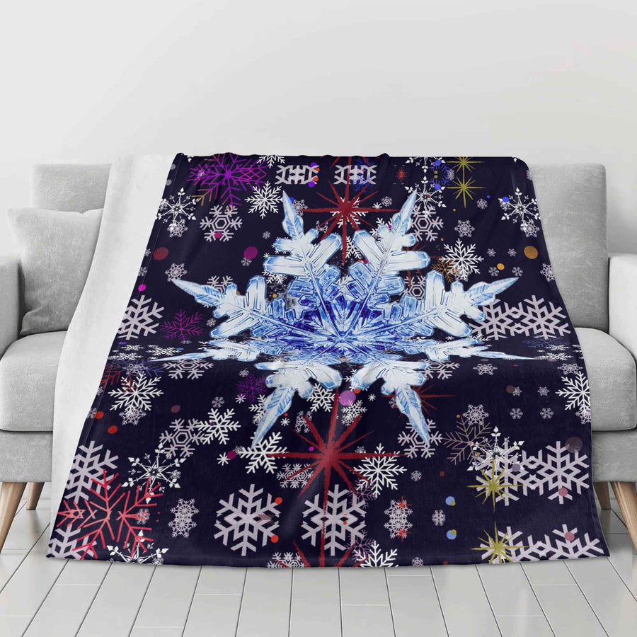 Snowflake Blanket – Midnight Blue Burst Flannel, Cozy Warmth
