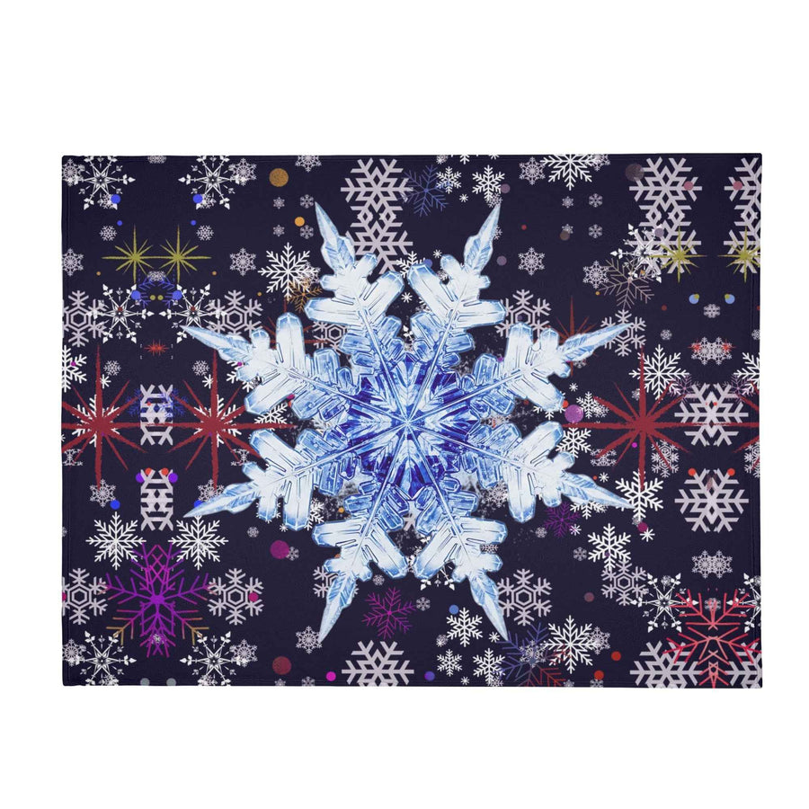 Snowflake Blanket – Midnight Blue Burst Flannel, Cozy Warmth