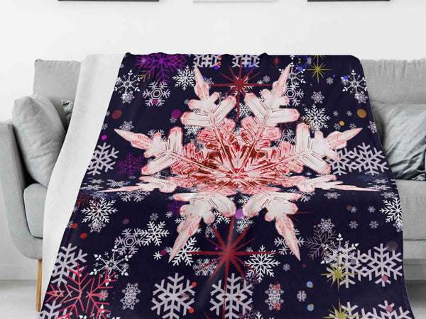 Red Snowflake Blanket – Midnight Blue & Flannel, Cozy Warmth
