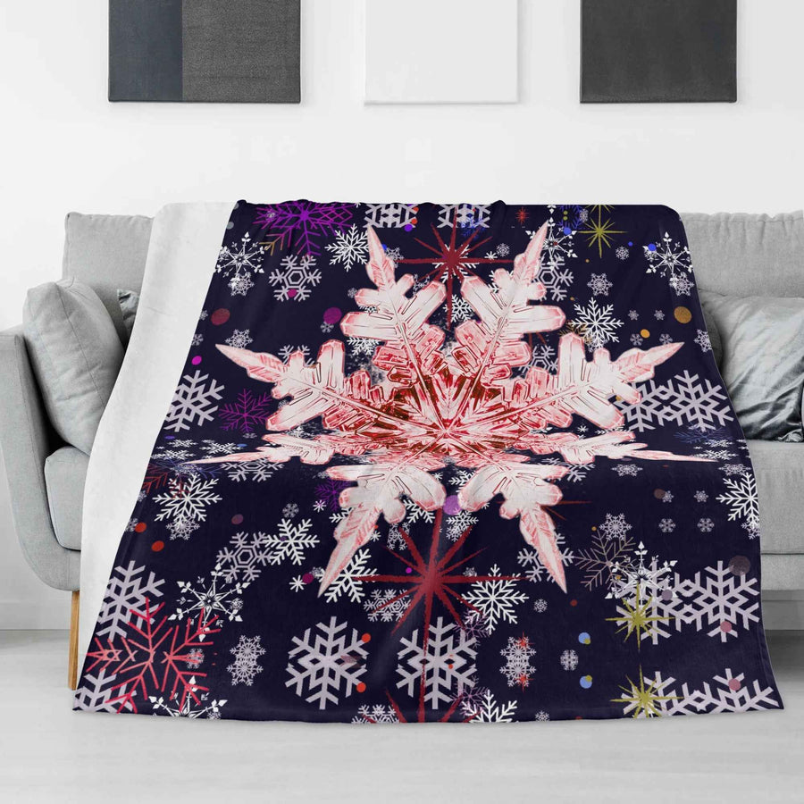 Red Snowflake Blanket – Midnight Blue & Flannel, Cozy Warmth