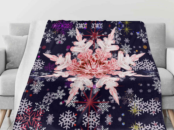 Red Snowflake Blanket – Midnight Blue & Flannel, Cozy Warmth