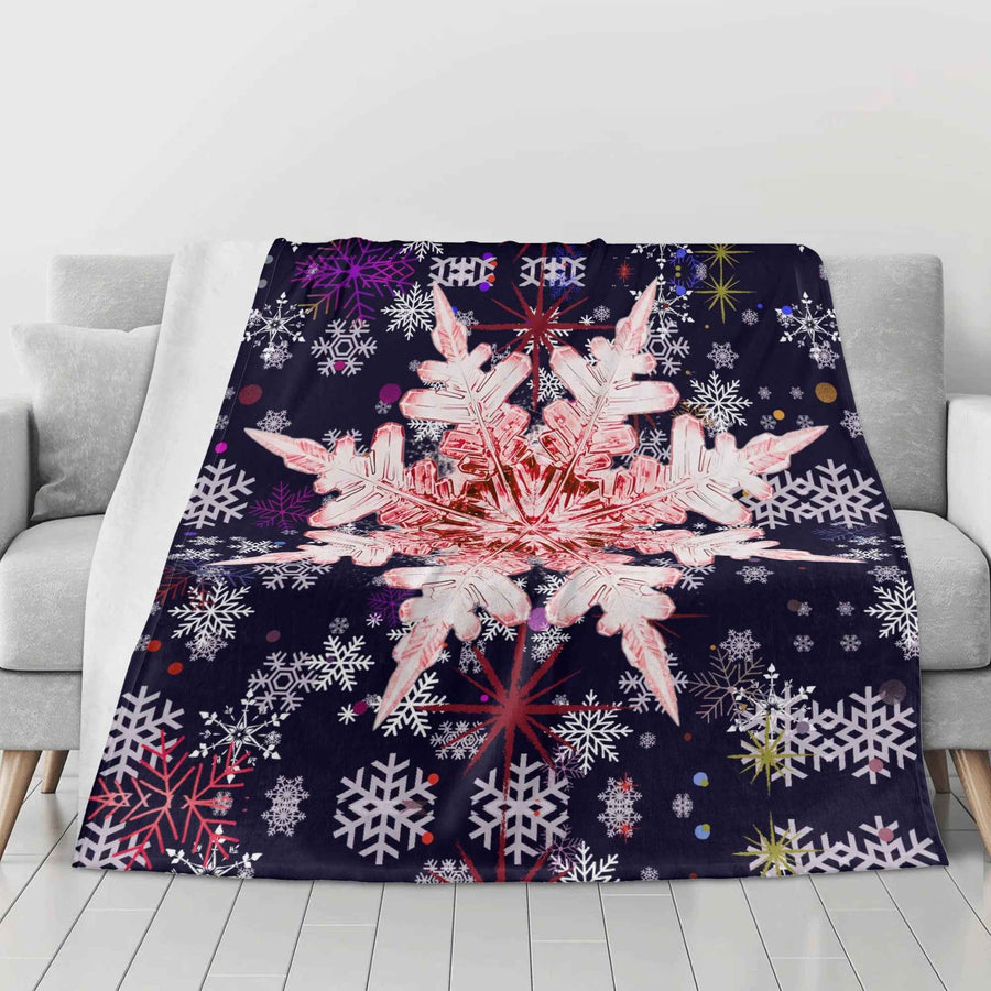 Red Snowflake Blanket – Midnight Blue & Flannel, Cozy Warmth