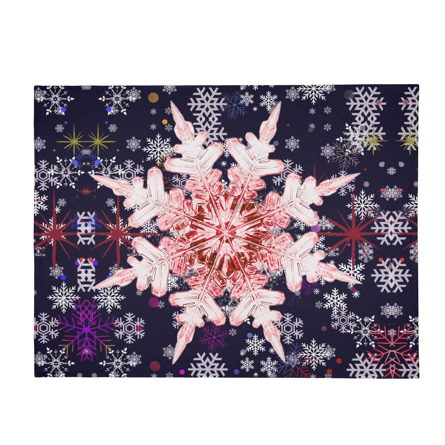 Red Snowflake Blanket – Midnight Blue & Flannel, Cozy Warmth