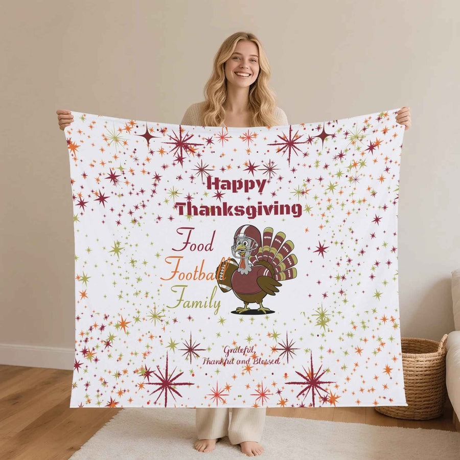 Thanksgiving Blanket – Food Football Family Flannel, Cozy Warmth