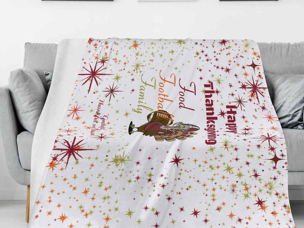 Thanksgiving Blanket – Food Football Family Flannel, Cozy Warmth