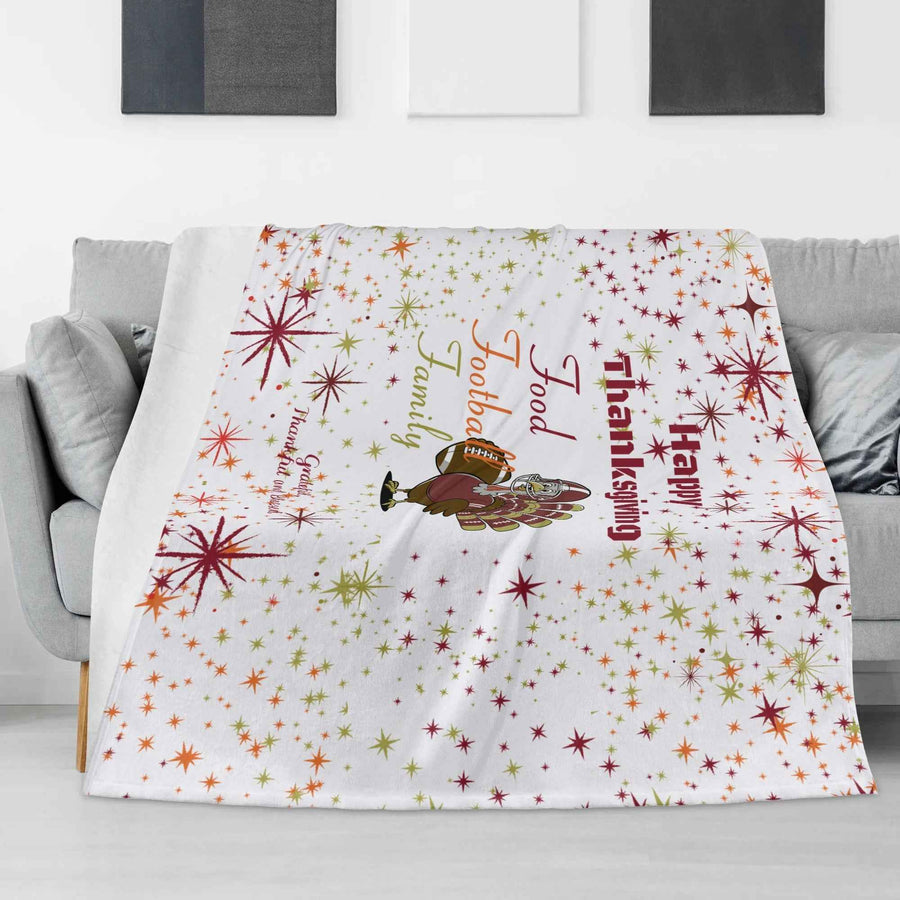 Thanksgiving Blanket – Food Football Family Flannel, Cozy Warmth