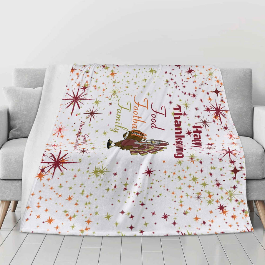 Thanksgiving Blanket – Food Football Family Flannel, Cozy Warmth