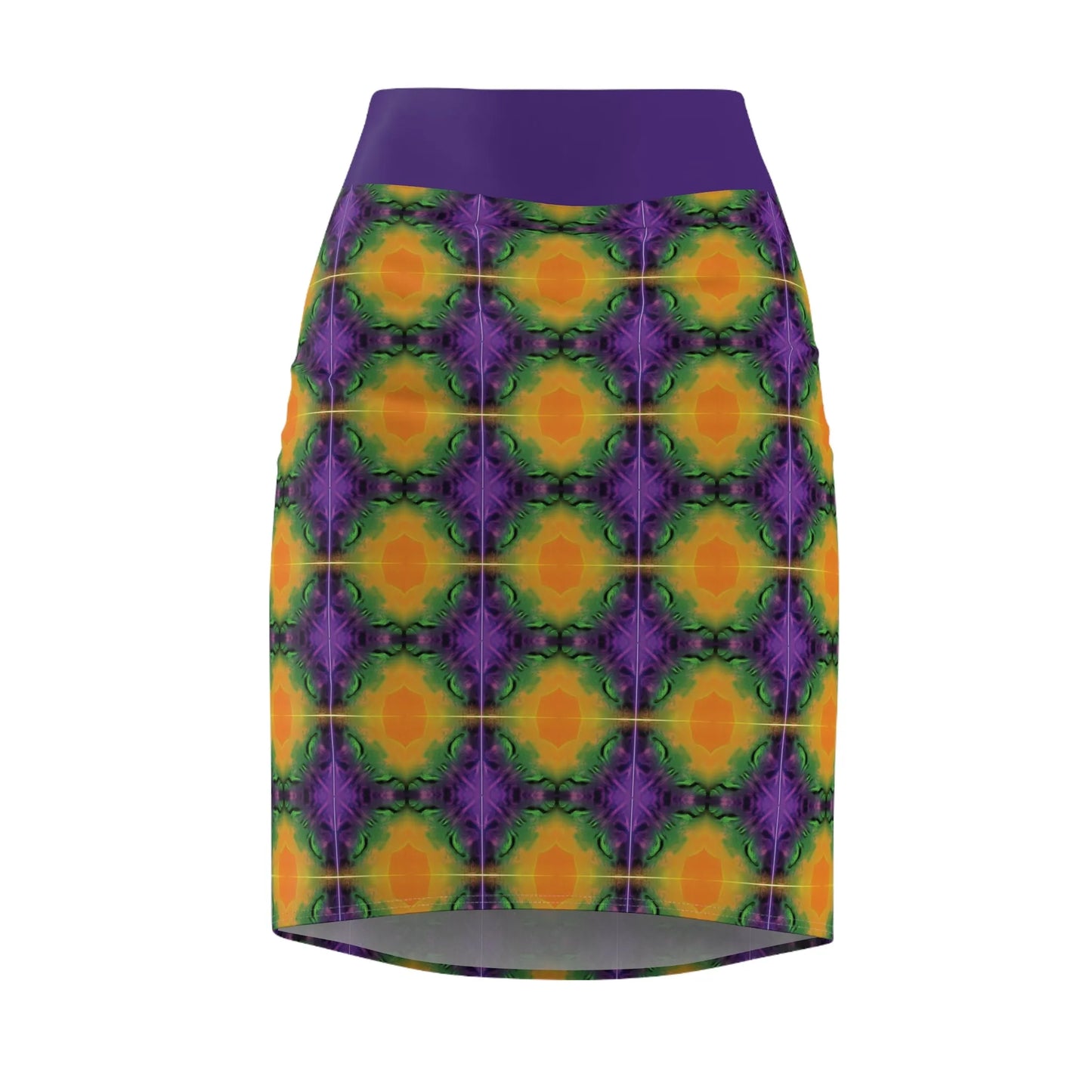 Purple and Yellow Women's Pencil Skirt, Relaxed Vibe Summer Fashion, Casual Office Wear, Stretchy Bodycon Skirt, Comfy Work Attire, Fun