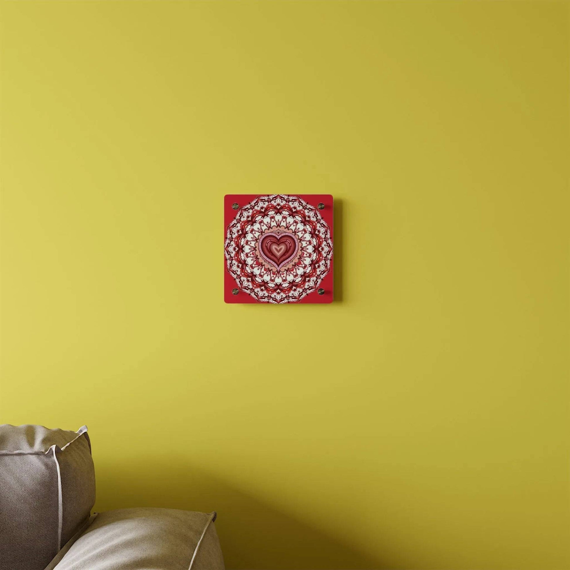 Red Heart Mandala Acrylic Wall Art Panels - Vibrant Home Decor - Iron Phoenix GHG