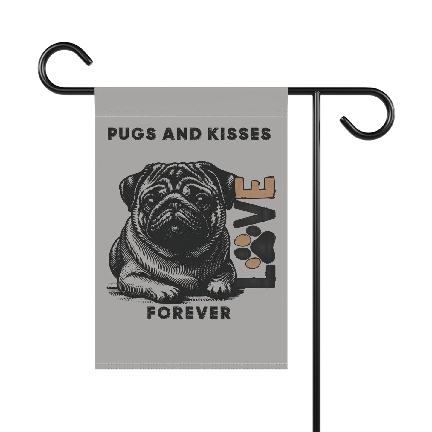 Pug Love Garden Banner, Outdoor Pet Decor, Dog Lover Gift, Dog-Themed Garden Flag, Cute Home & Garden Sign, Pugs and Kisses Decor - Iron Phoenix GHG