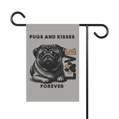 Pug Love Garden Banner, Outdoor Pet Decor, Dog Lover Gift, Dog-Themed Garden Flag, Cute Home & Garden Sign, Pugs and Kisses Decor - Iron Phoenix GHG