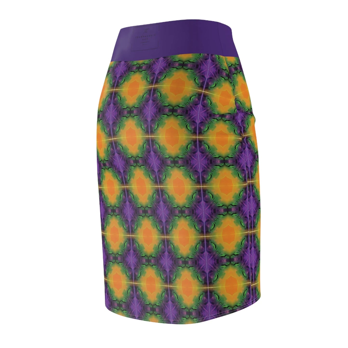 Purple and Yellow Women's Pencil Skirt, Relaxed Vibe Summer Fashion, Casual Office Wear, Stretchy Bodycon Skirt, Comfy Work Attire, Fun