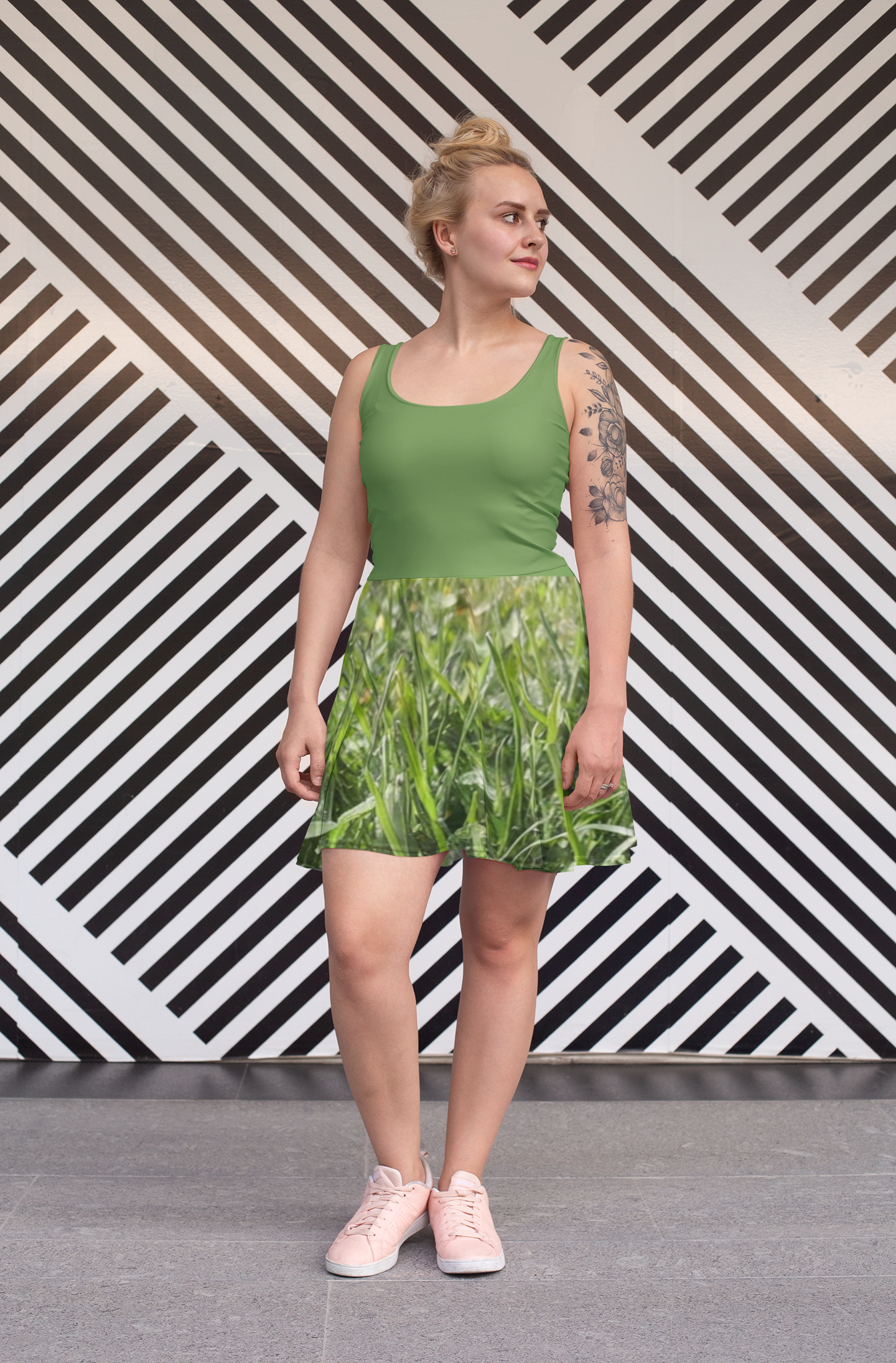 Green Grass Skater Dress - Stylish Nature-Inspired Fashion for Every Occasion