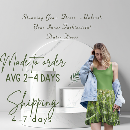 Green Grass Skater Dress - Stylish Nature-Inspired Fashion for Every Occasion