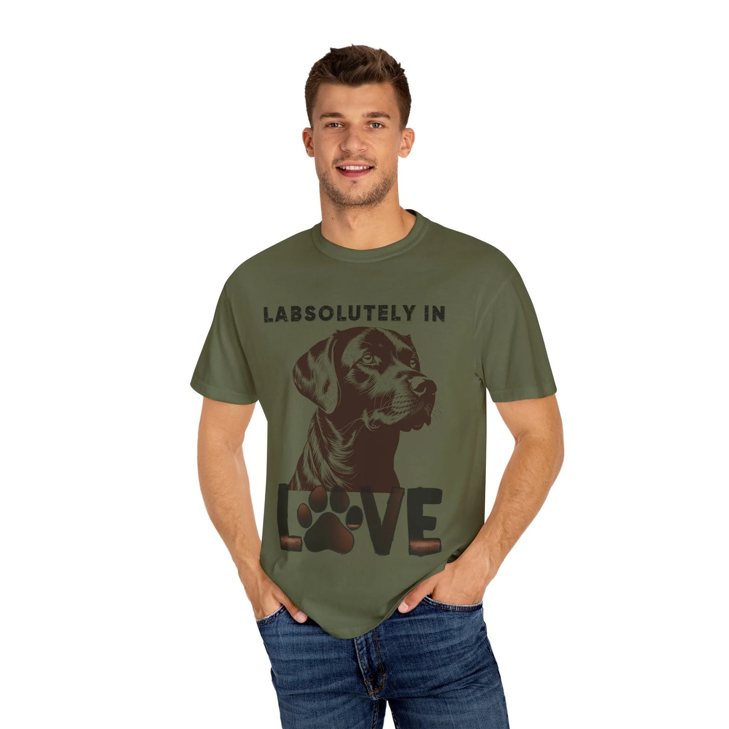 Dog Lover's T-Shirt - "LABSOLUTELY IN LOVE" Unisex Garment-Dyed Tee, Pet Gift, Dog Mom Shirt, Casual Wear, Animal Lover Apparel