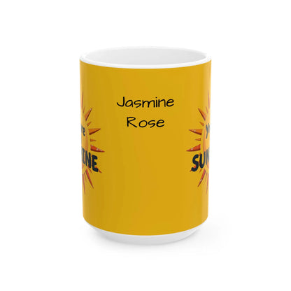 Personalized Sunshine Ceramic Mug - Brighten Every Morning, Gift for Coffee Lovers, Perfect for Birthdays, Home Office Decor, Custom Names