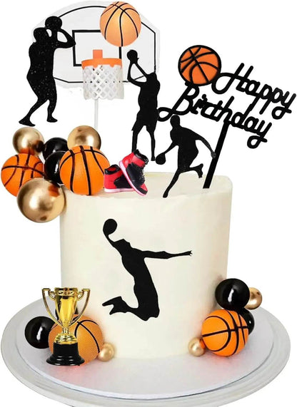 25 PCS Basketball Cake Toppers Black Gold Balls Cake Decorations Basketball Theme Cake Decoration for Boy Sport Party Supplies - Iron Phoenix GHG
