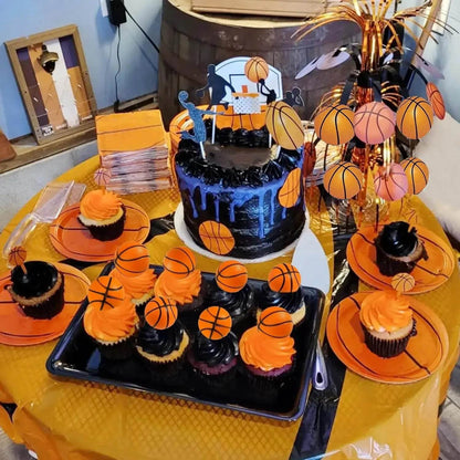 25 PCS Basketball Cake Toppers Black Gold Balls Cake Decorations Basketball Theme Cake Decoration for Boy Sport Party Supplies - Iron Phoenix GHG