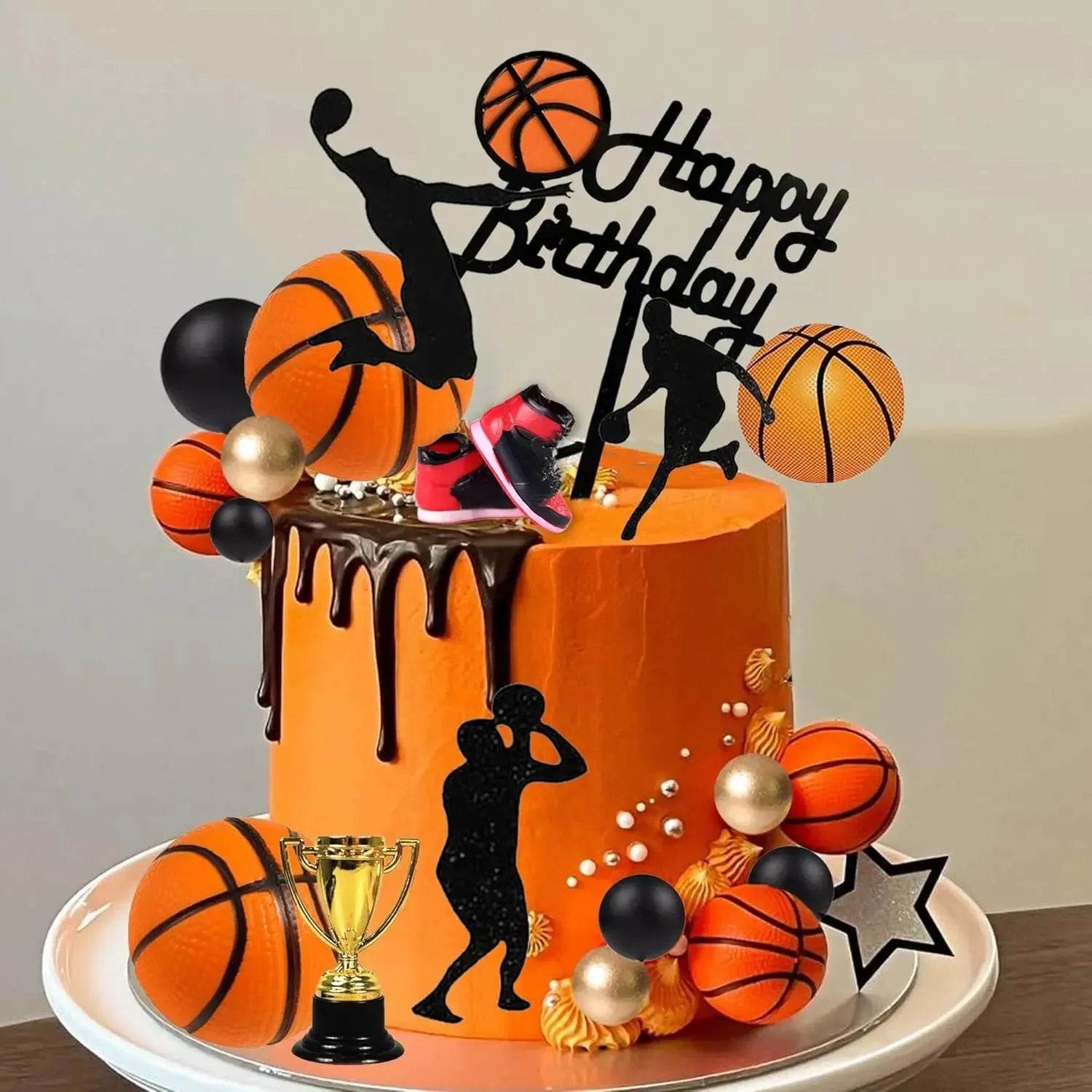 25 PCS Basketball Cake Toppers Black Gold Balls Cake Decorations Basketball Theme Cake Decoration for Boy Sport Party Supplies - Iron Phoenix GHG