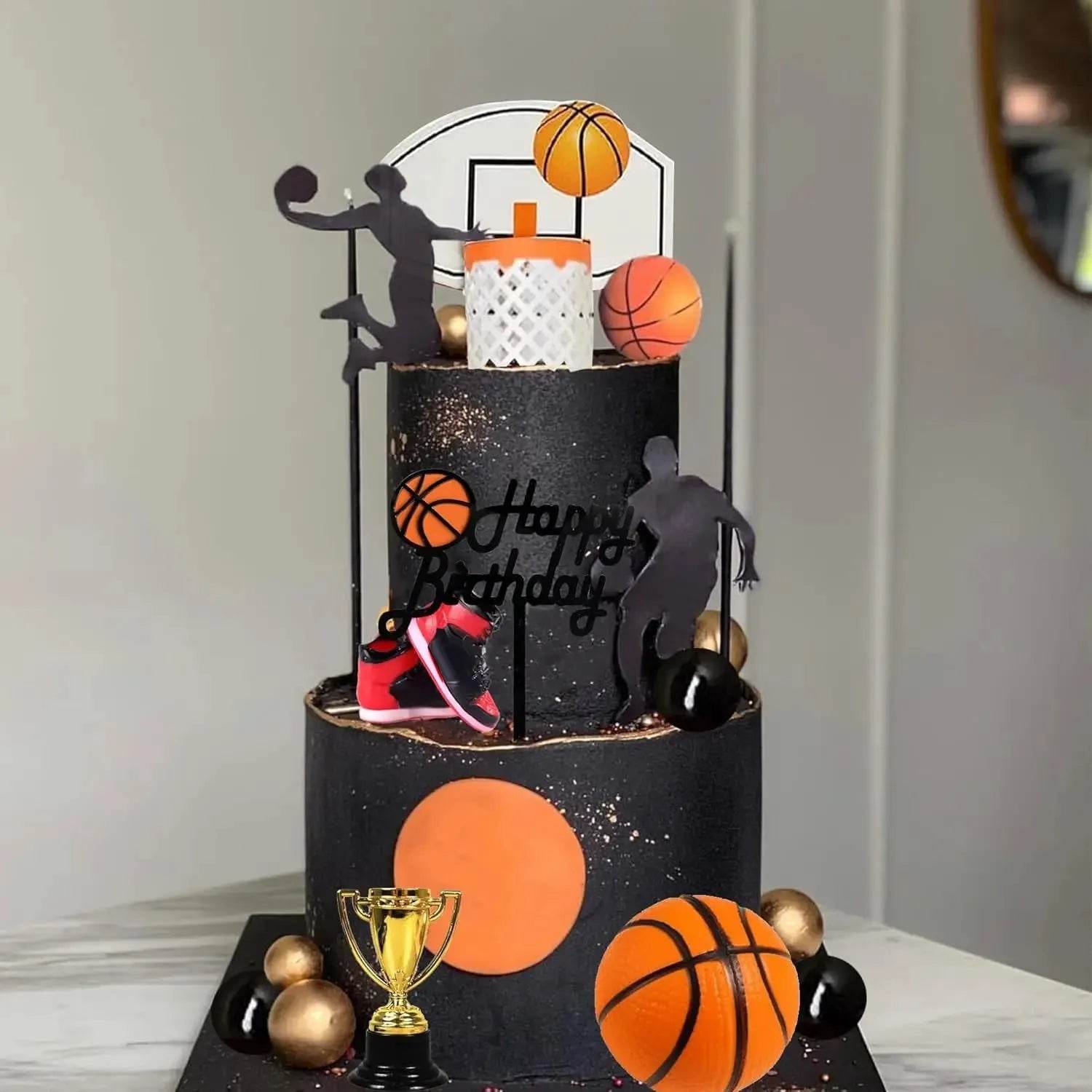 25 PCS Basketball Cake Toppers Black Gold Balls Cake Decorations Basketball Theme Cake Decoration for Boy Sport Party Supplies - Iron Phoenix GHG