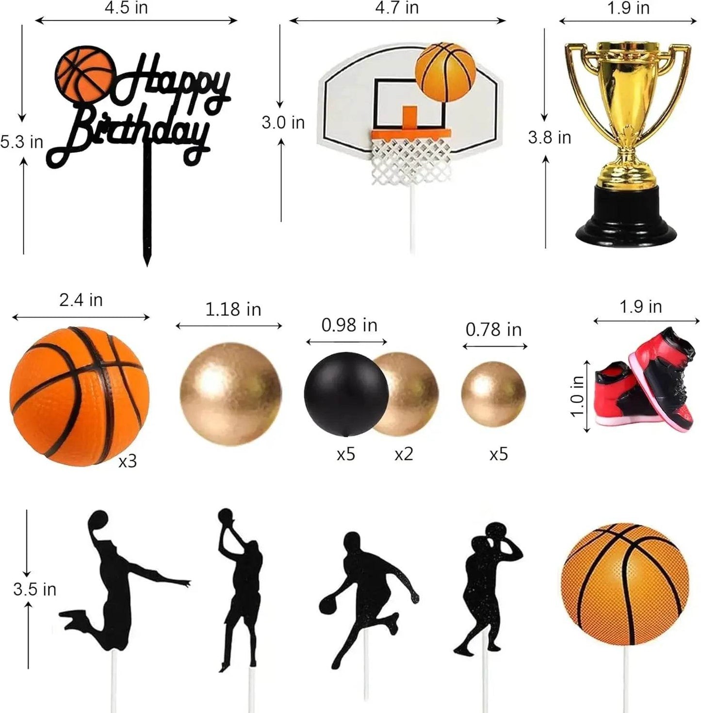 25 PCS Basketball Cake Toppers Black Gold Balls Cake Decorations Basketball Theme Cake Decoration for Boy Sport Party Supplies - Iron Phoenix GHG