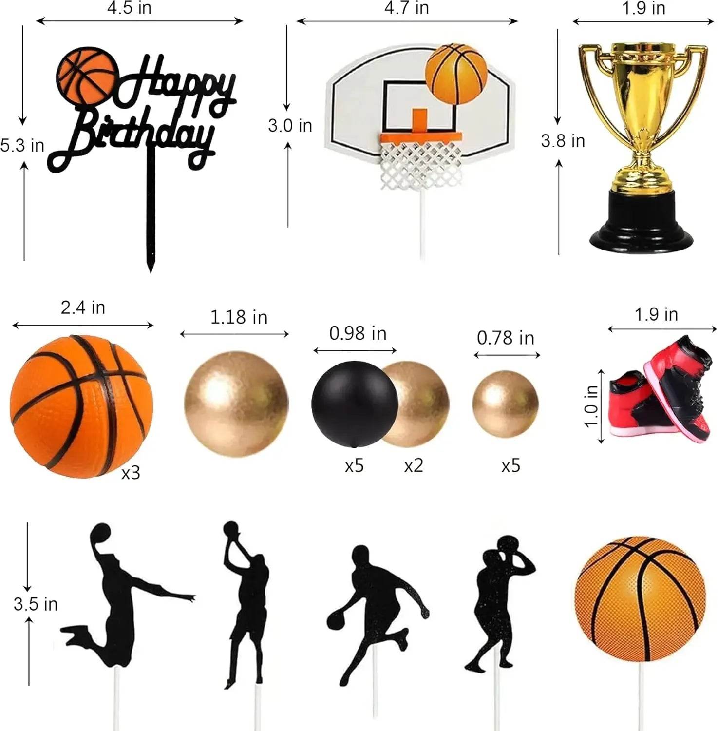 25 PCS Basketball Cake Toppers Black Gold Balls Cake Decorations Basketball Theme Cake Decoration for Boy Sport Party Supplies - Iron Phoenix GHG